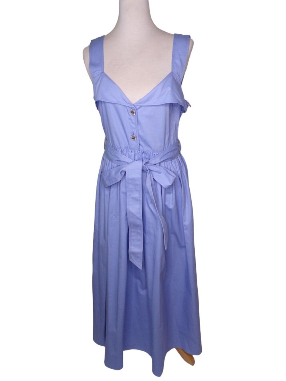 🆕 STINE GOYA Stina Belted Midi Dress Rhinestone Buttons Cotton Blue Medium - Picture 6 of 11